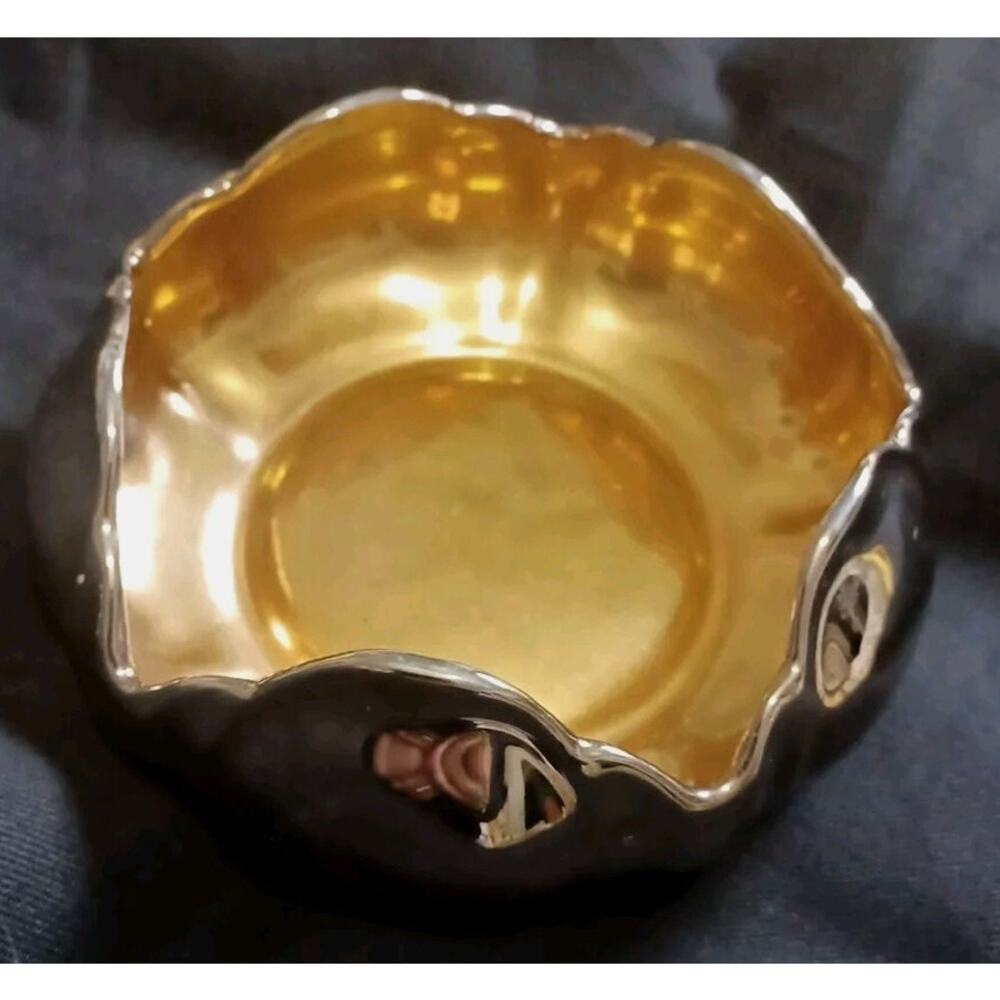 Porcelain Dish Gold and Silver Art Deco 1955 Mercy Scofield 6.5 in x 3 in